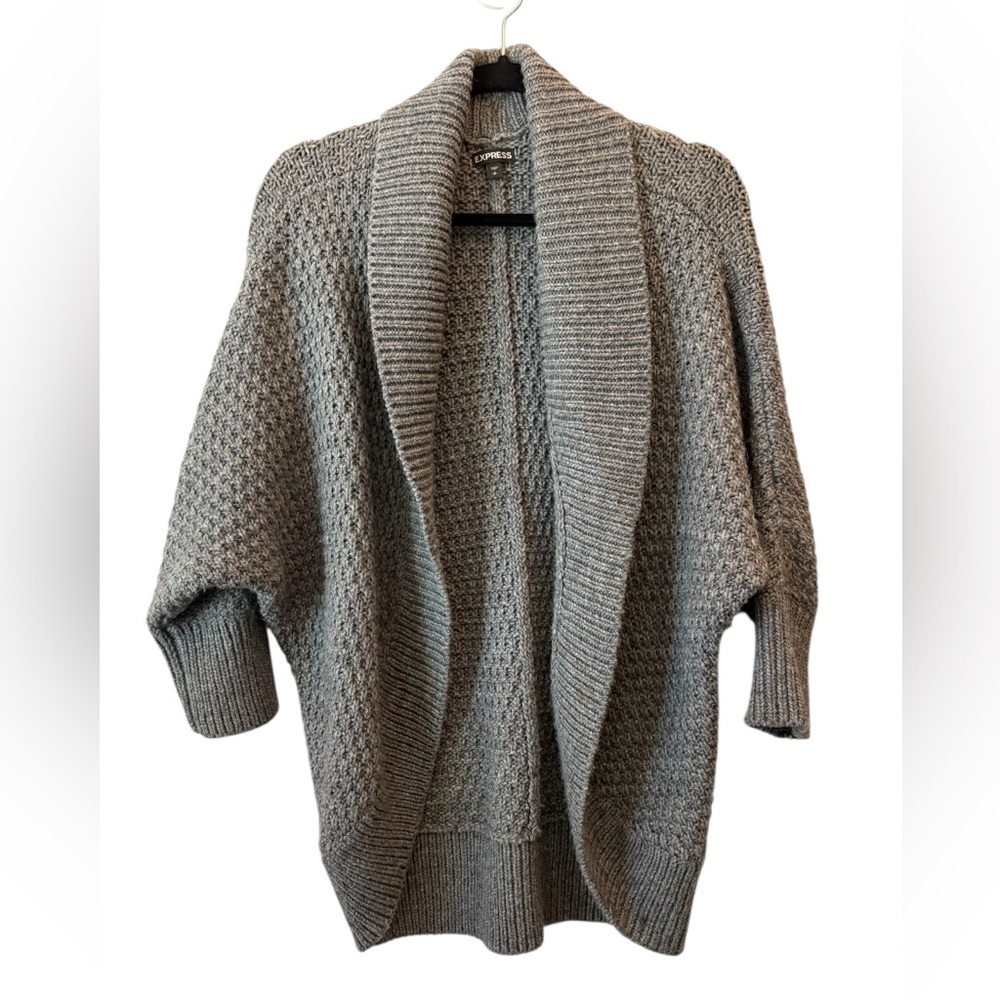 Express Gray Women's Chunky Knit Cardigan Wool Alpaca with Dolman Sleeve